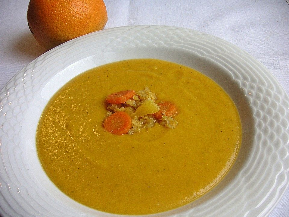 Möhrencremesuppe mit roten Linsen und Orange| Chefkoch