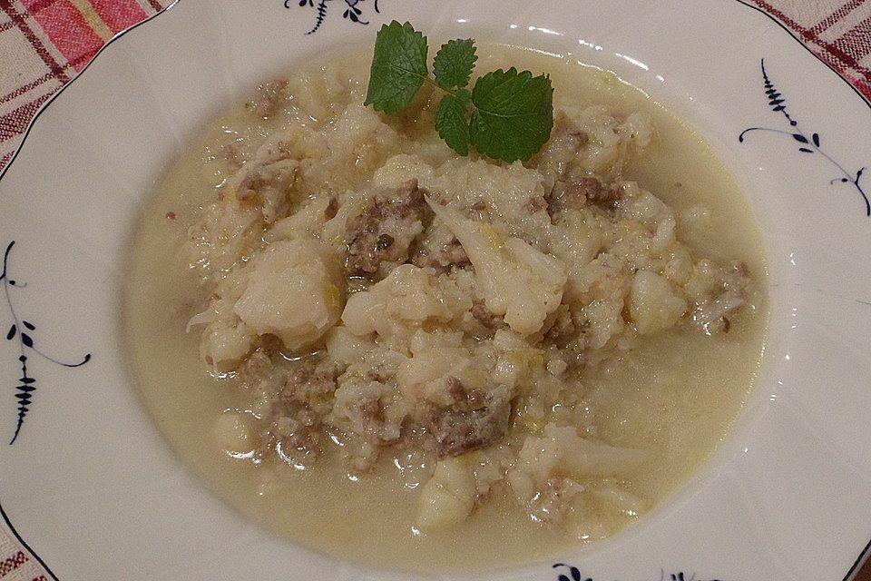 Blumenkohl - Hackfleisch - Lauch - Suppe