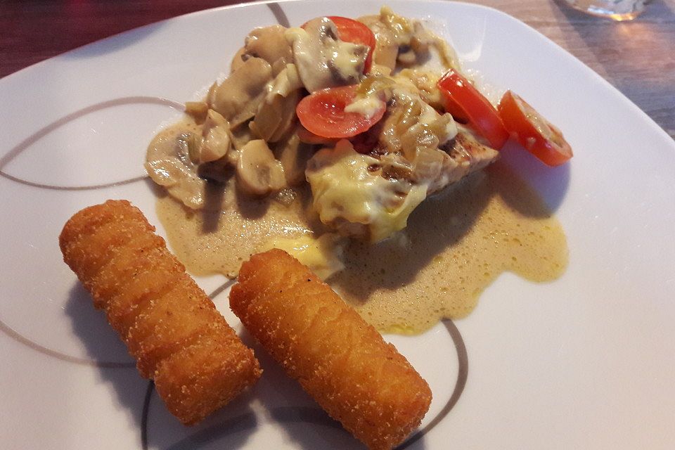 Champignon - Hähnchenschnitzel, überbacken