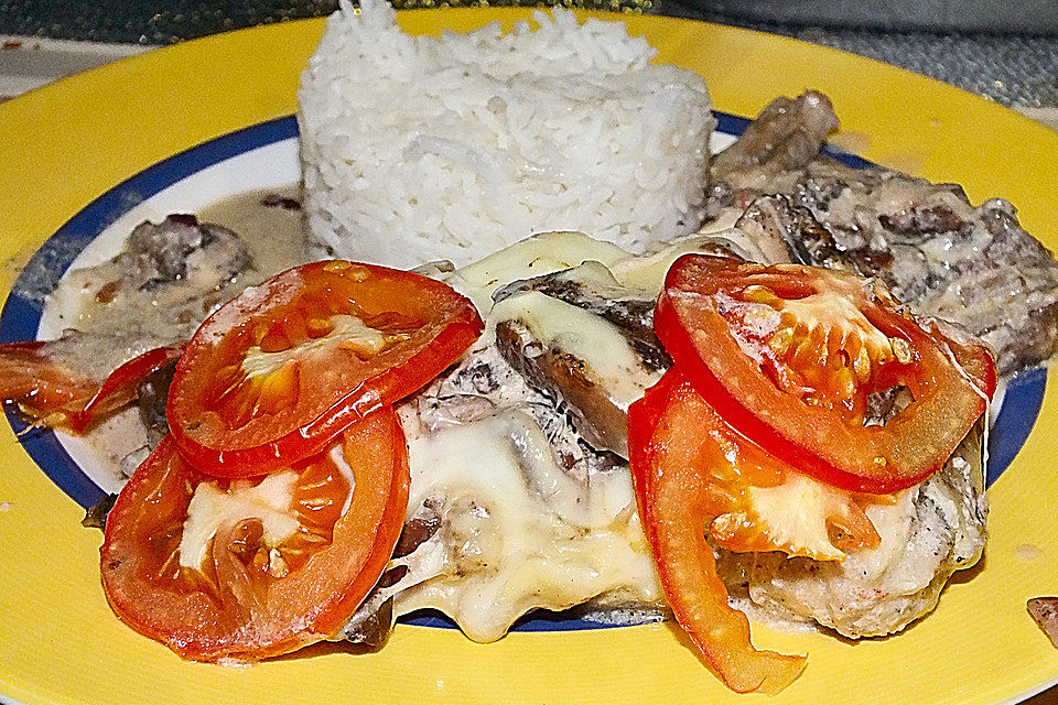 Champignon - Hähnchenschnitzel, überbacken