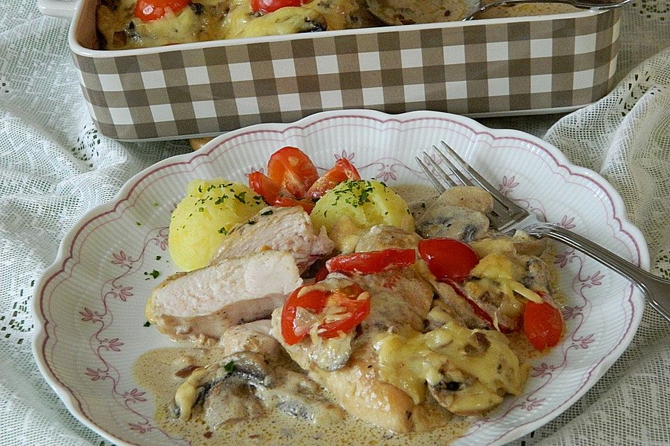 Champignon - Hähnchenschnitzel, überbacken