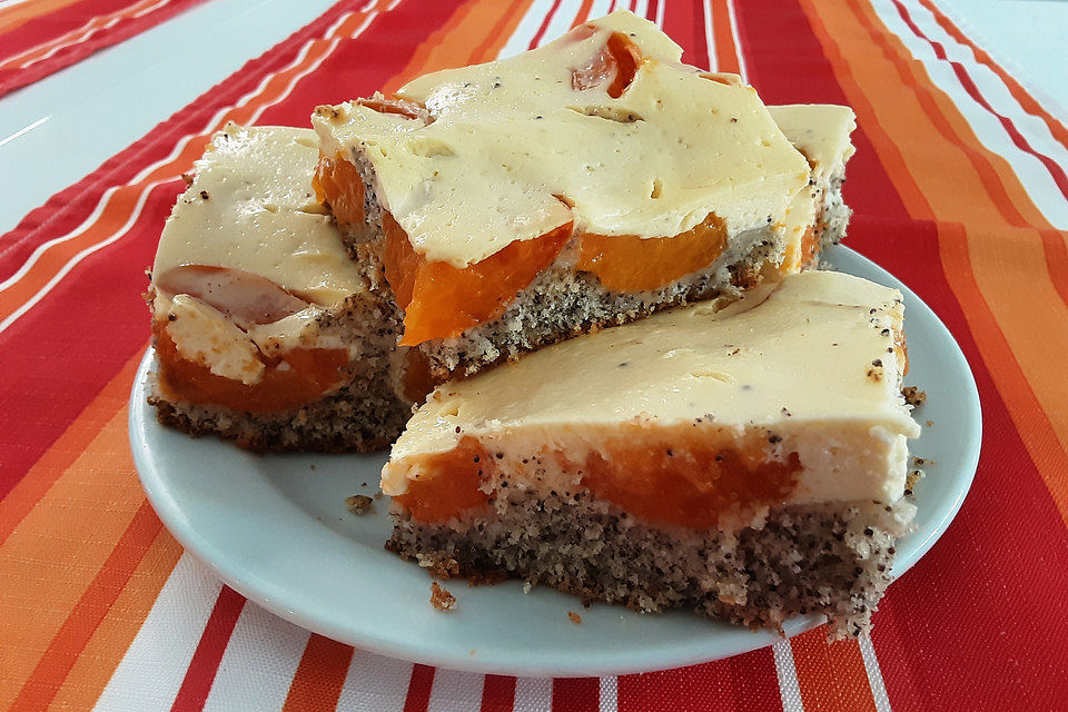 Brisanes Aprikosenkuchen mit Mohn und Quark