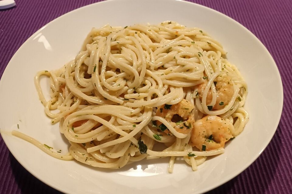 Spaghetti mit Garnelen in Zitronen - Olivenöl