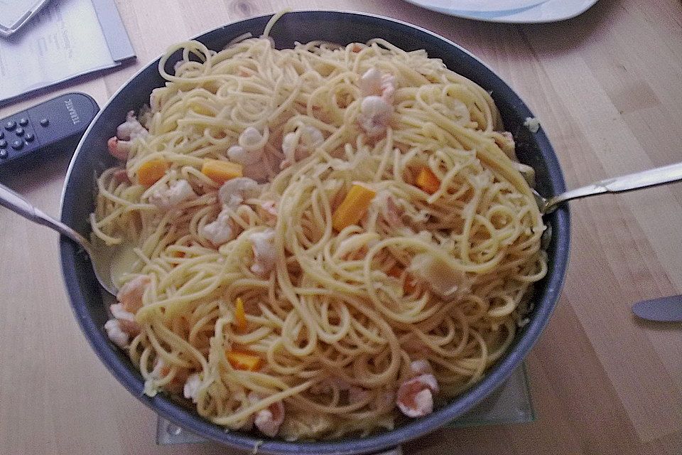 Sauerkrautspaghetti mit Scampi