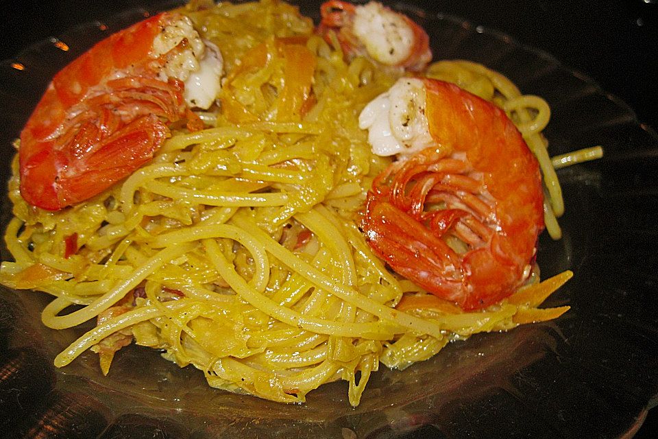 Sauerkrautspaghetti mit Scampi