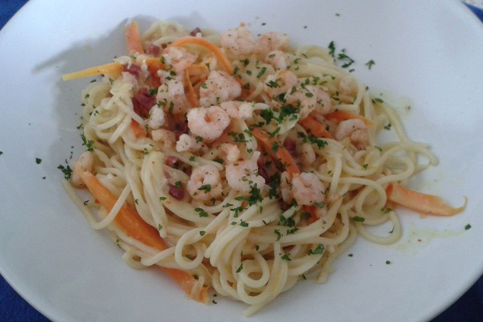 Sauerkrautspaghetti mit Scampi