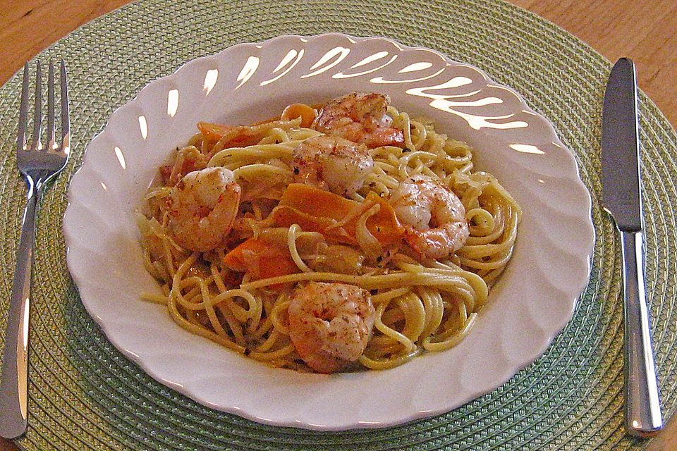 Sauerkrautspaghetti mit Scampi