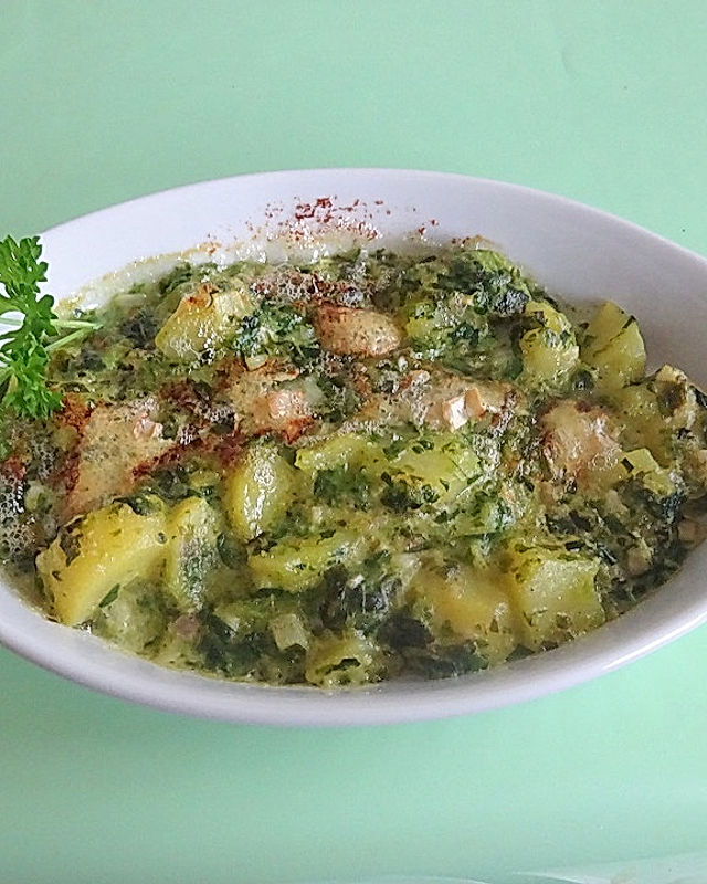Spinat - Kartoffelauflauf mit Gorgonzola