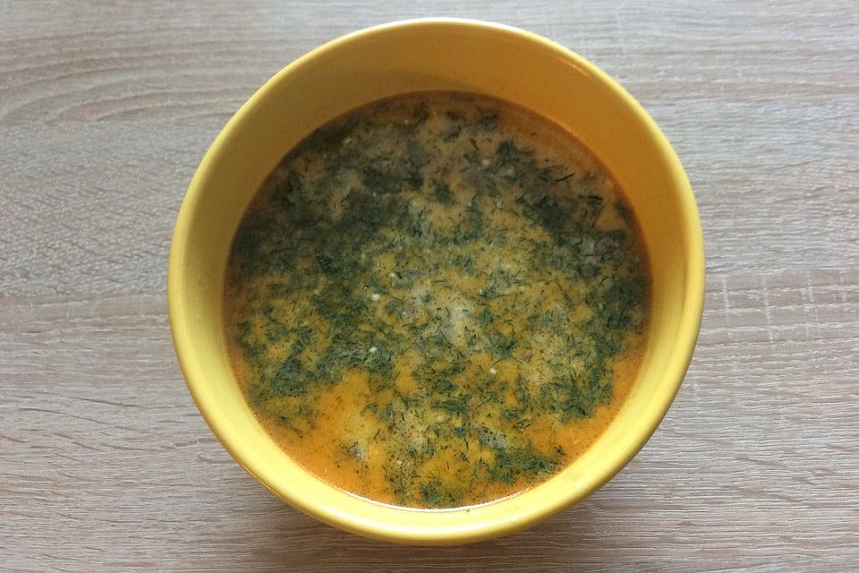 Gurken-Rahm-Suppe mit Hackfleisch und Kartoffeln