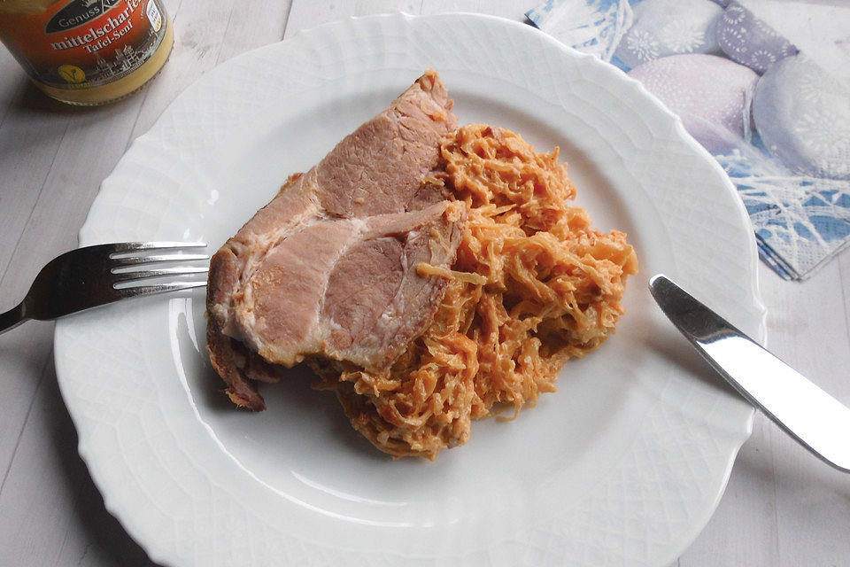 Kassler mit Sauerkraut gebacken, à la Cusana