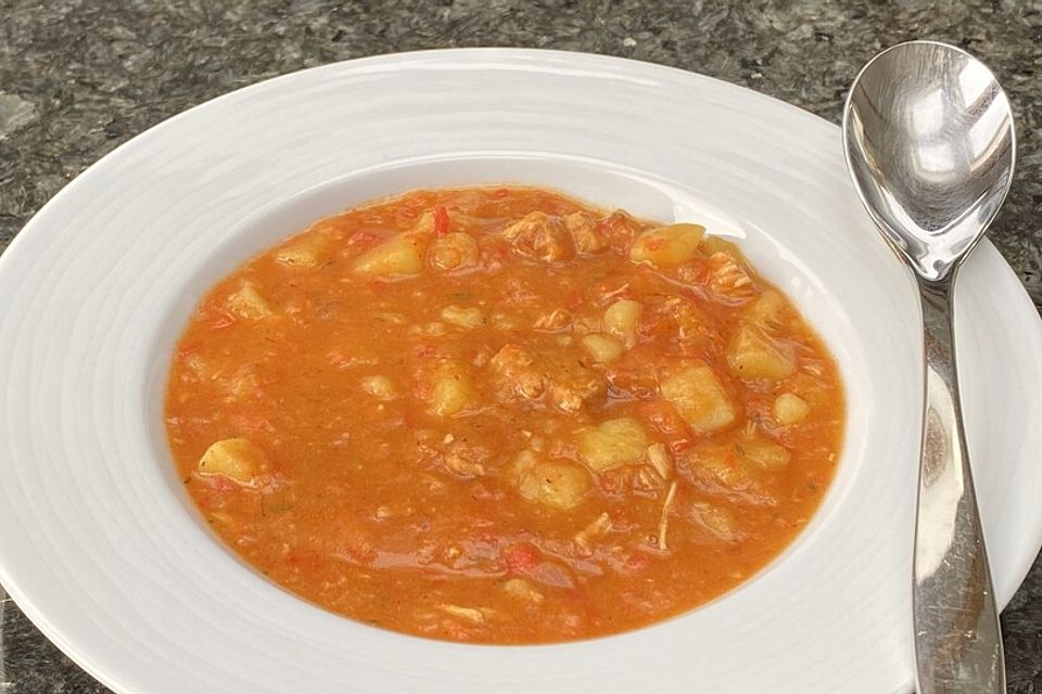 Kartoffel - Puten - Gulasch mit Paprika und Champignons