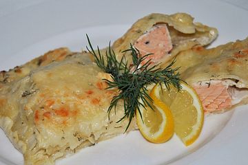 Lachsforellen - Lasagne mit Dillcreme