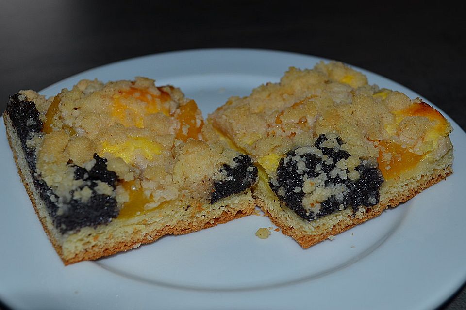 Kleckselkuchen mit Mohn und Aprikosen