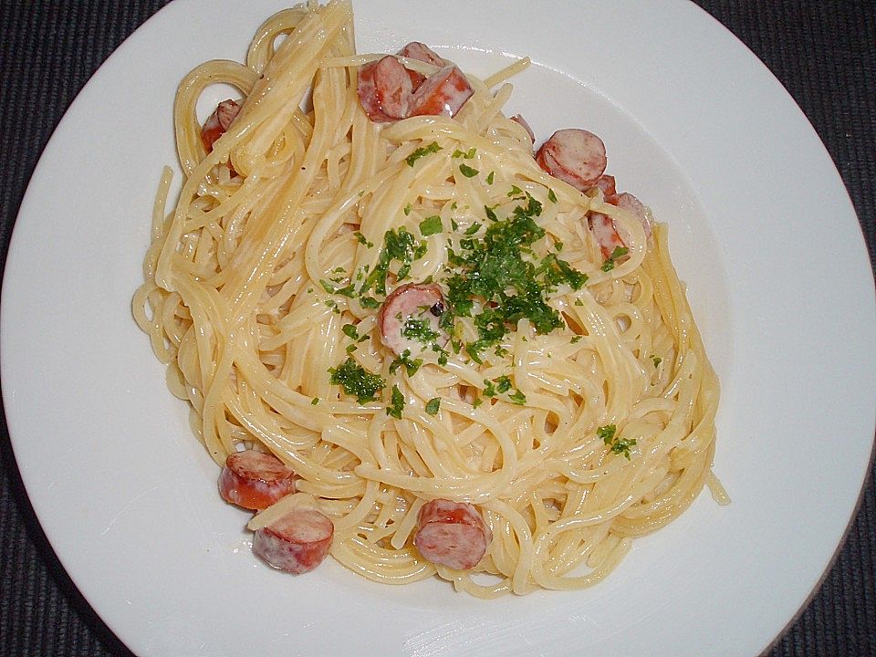 Spaghetti alla carbonara mit Mettwurst von Hobbykochen| Chefkoch