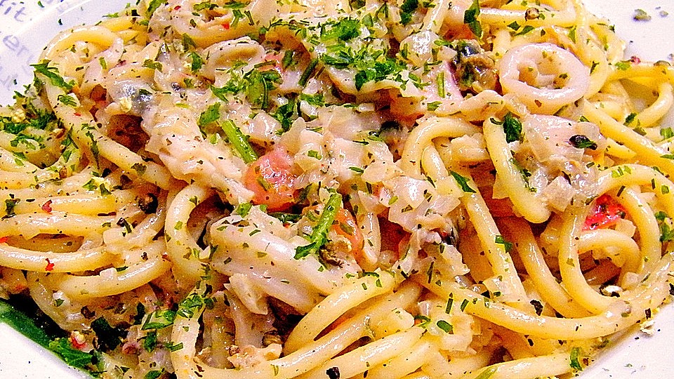 Meeresfruchte In Sahnesauce Mit Spaghetti Von Eislein Chefkoch