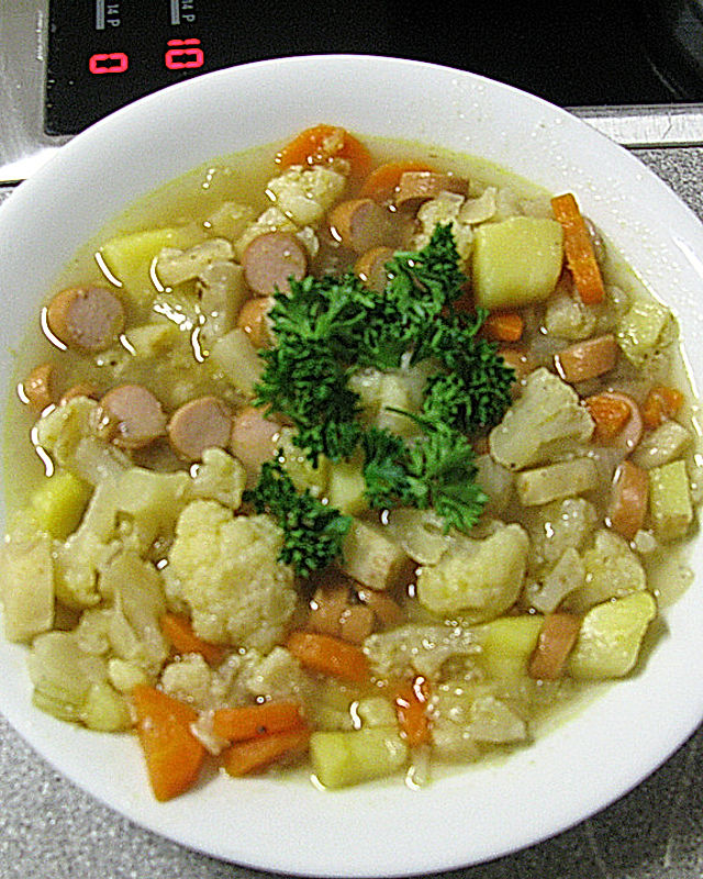 Blumenkohl - Käse - Suppe mit Hackfleisch