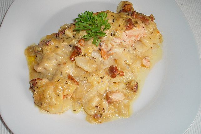 Kartoffel - Lachs - Gratin mit Pfifferlingen von Hobbykochen| Chefkoch