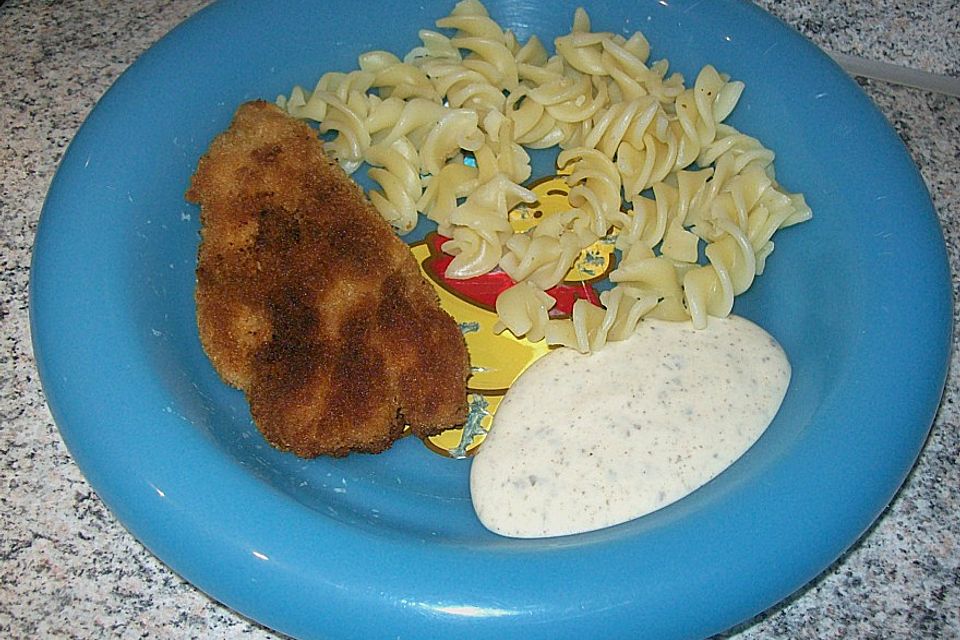 Paniertes Schnitzel mit Frischkäse - Sahne Sauce