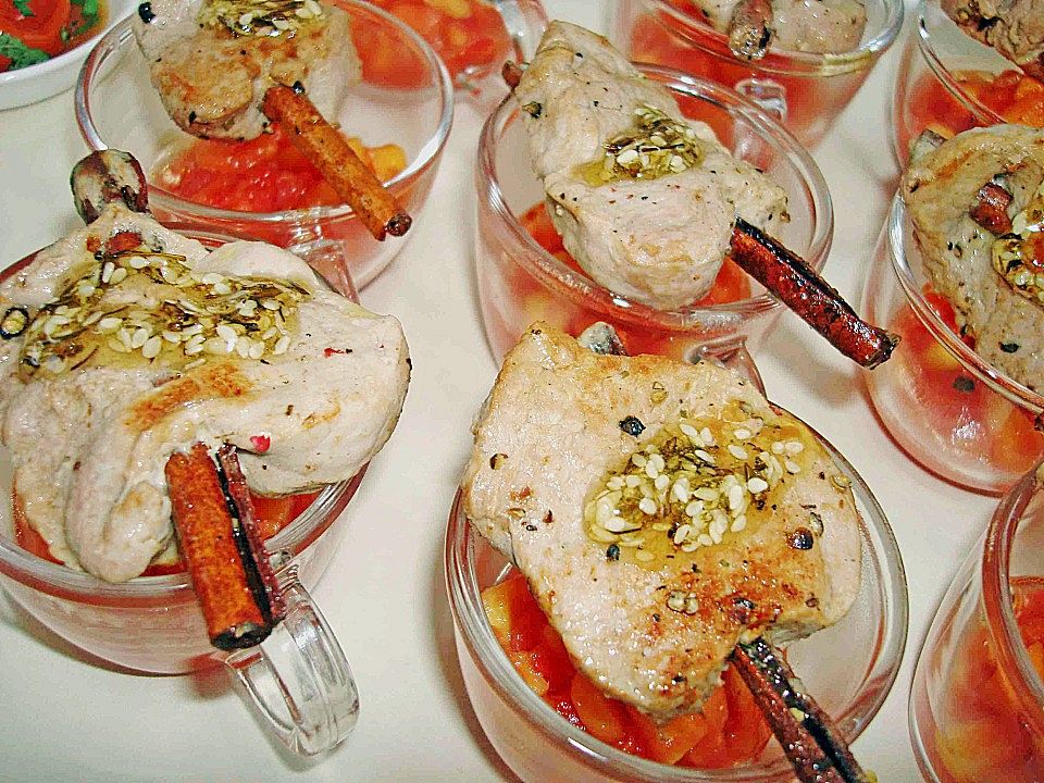 Schweinefilet - Zimt Spieß auf Tomaten - Papaya Salat von bushcook ...