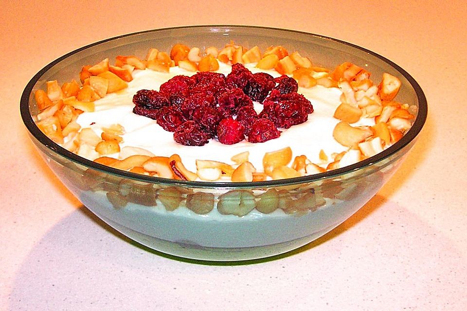 Joghurt - Mascarponecreme mit Cranberries und Cashewnüssen