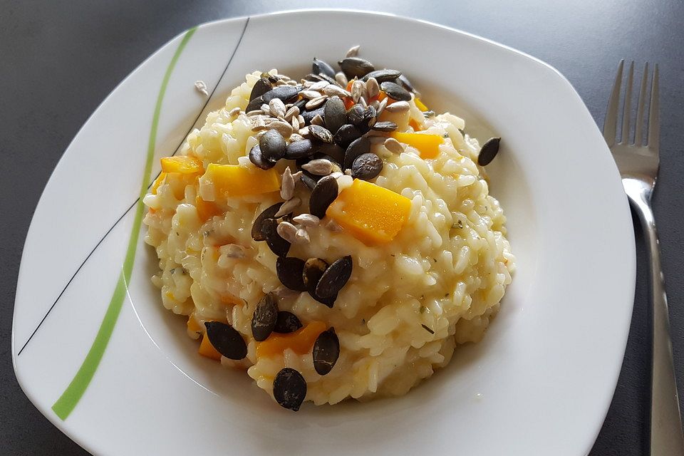 Risotto mit Kürbis, Blauschimmelkäse und Walnüssen