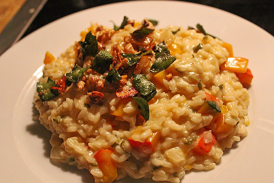 Risotto mit Kürbis, Blauschimmelkäse und Walnüssen