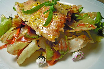 Warm gebeiztes Estragon - Lachsfilet auf fruchtigem Salatbett