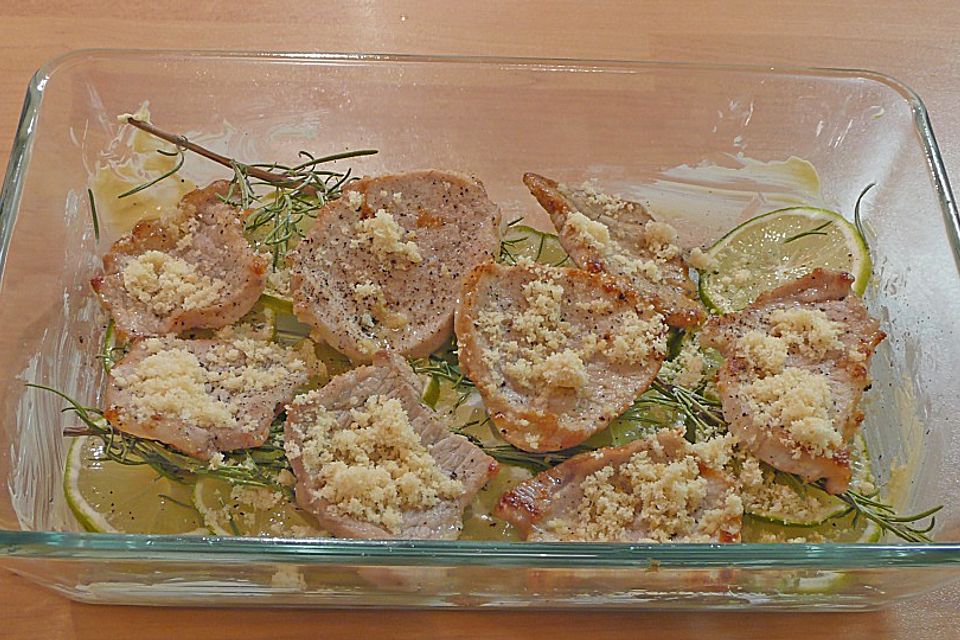 Kalbsschnitzel mit Parmesan, Zitrone und Rosmarin