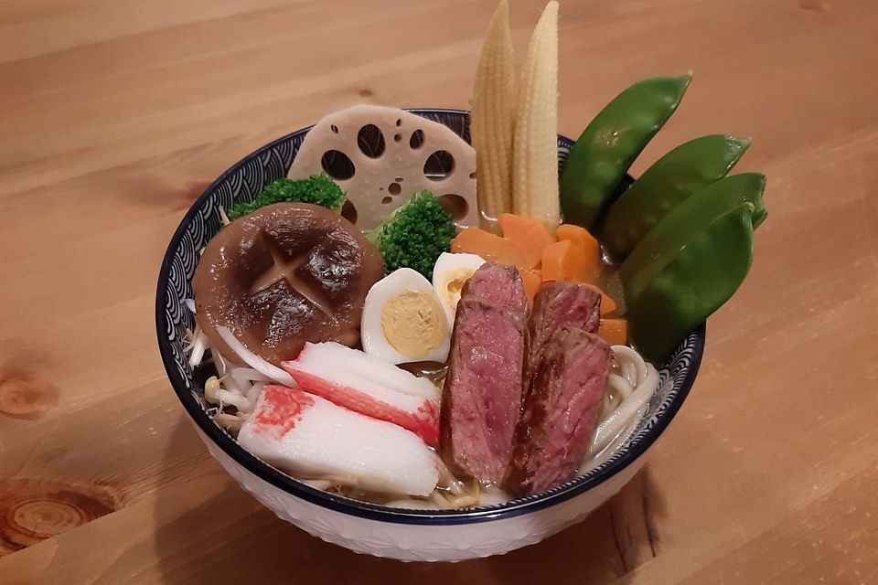 Japanische Nudelsuppe mit Hühnerbrühe und Schweinefilet-Ramen