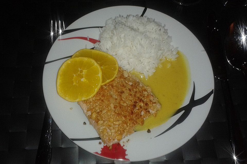 Lachsfilet mit Kokosreis an Orangensauce