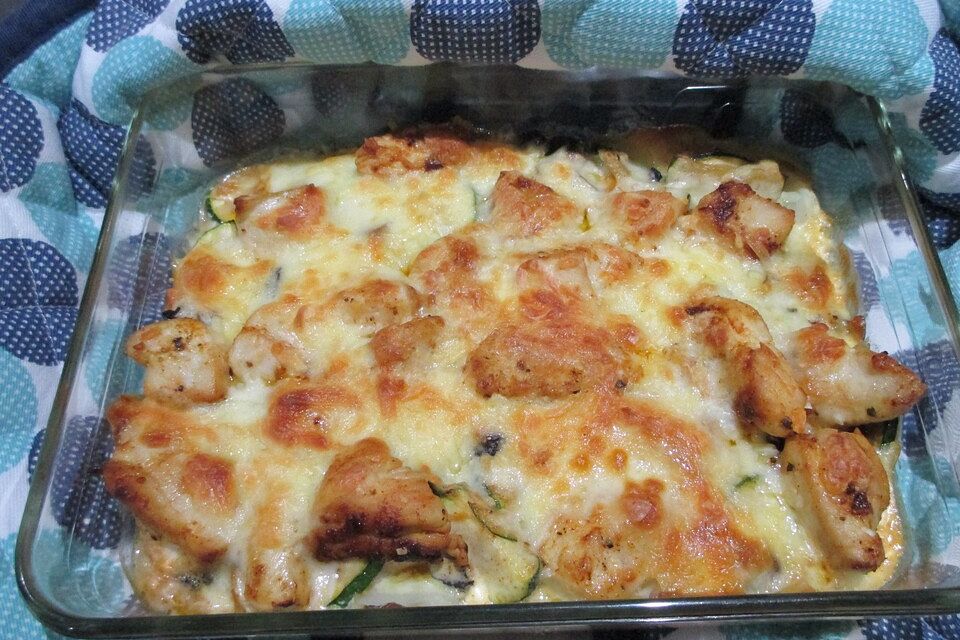 Champignon - Zucchini - Auflauf mit Hähnchenbrust