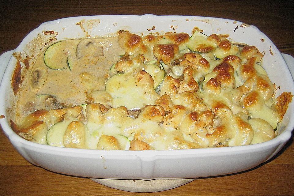 Champignon - Zucchini - Auflauf mit Hähnchenbrust