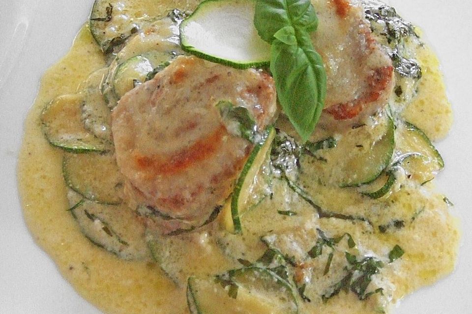 Schweinemedaillons auf Sahne - Zucchini