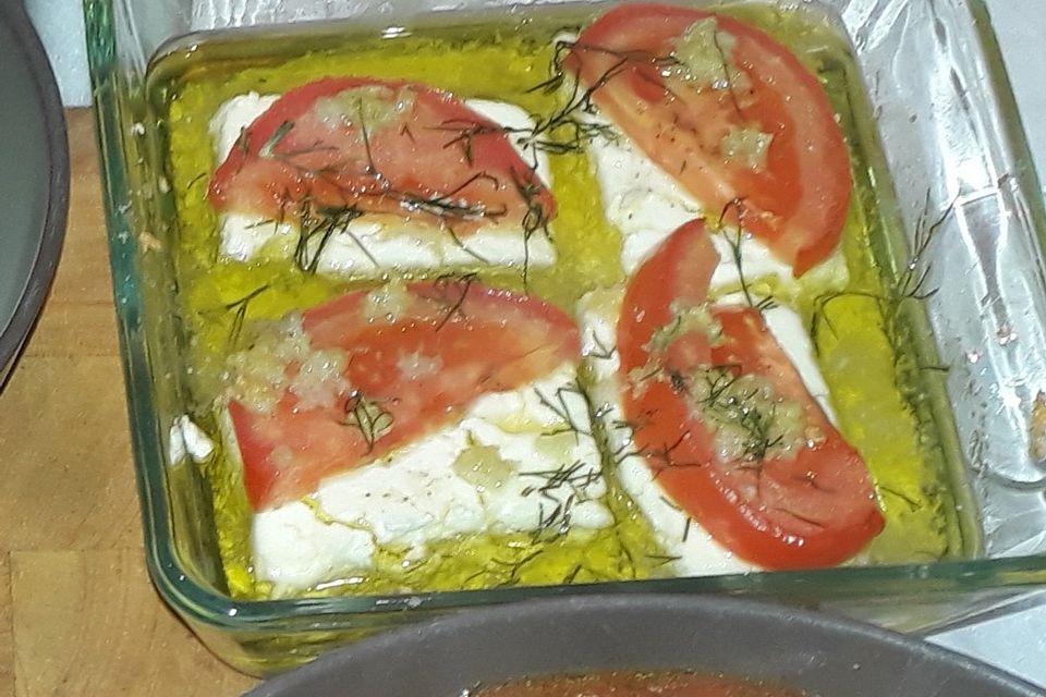 Feta-Knoblauch in Öl gebacken