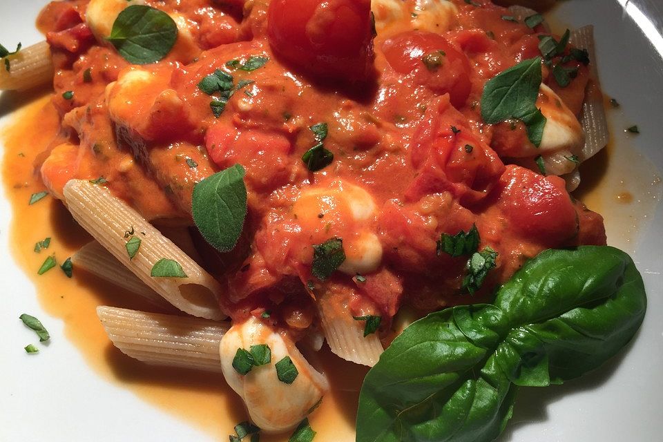 Nudeln mit getrockneten Tomaten und Mozzarella