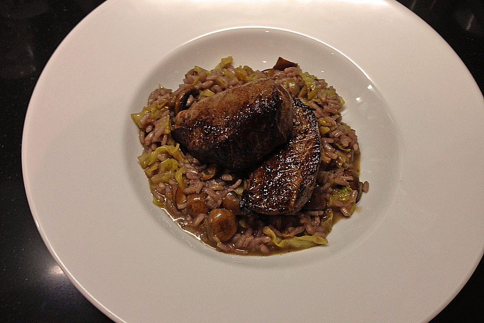 Wirsingrisotto mit braunen Champignons