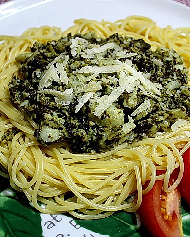 Spaghetti mit Heilbutt - Spinatsoße