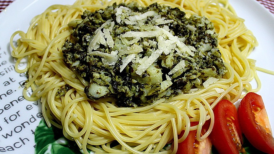 Spaghetti Mit Heilbutt Spinatsosse Von Magicmark Chefkoch