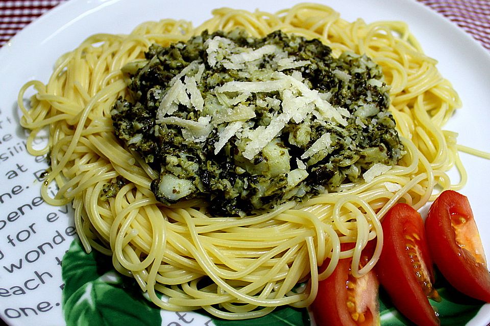 Spaghetti mit Heilbutt - Spinatsoße