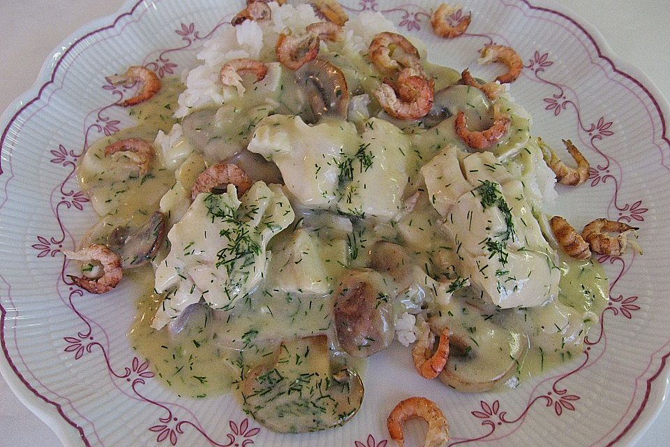 Fisch - Frikassee mit Champignons