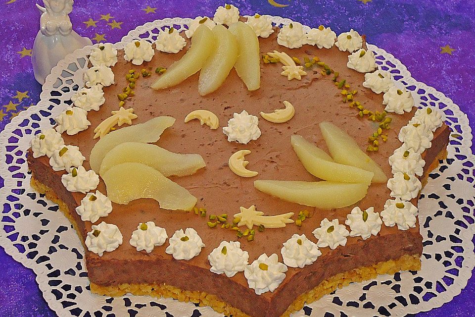 Winterliche  Schokoladen - Frischkäsetorte mit Birnen