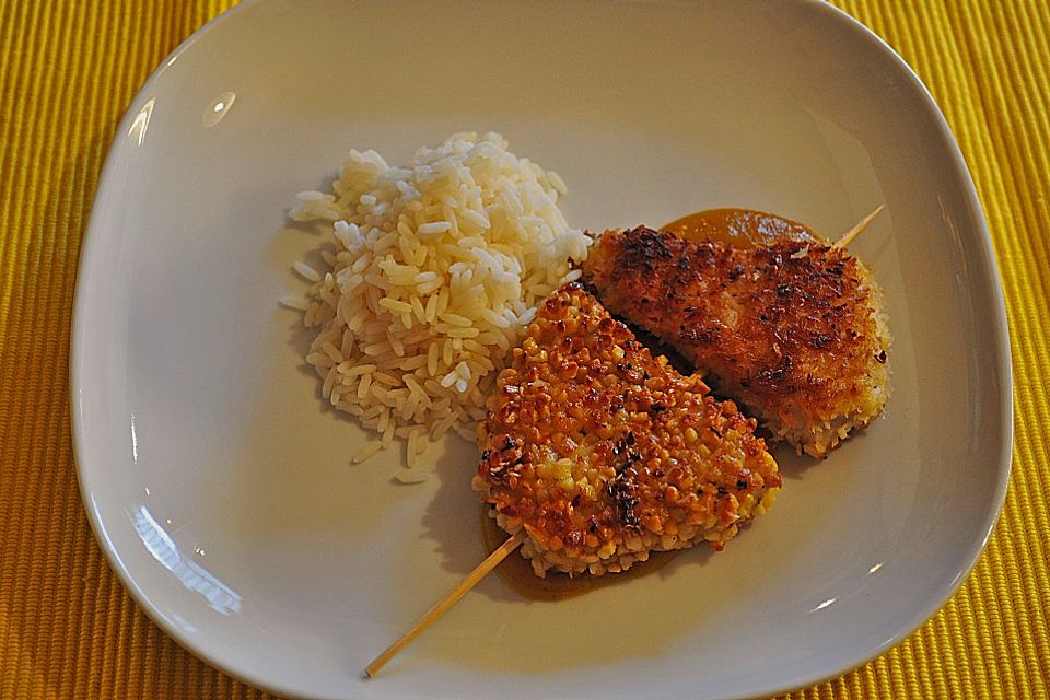 Geflügelspieß auf Mango - Curry - Sirup