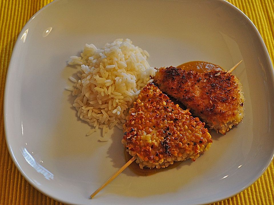 Geflügelspieß auf Mango - Curry - Sirup von inwong| Chefkoch