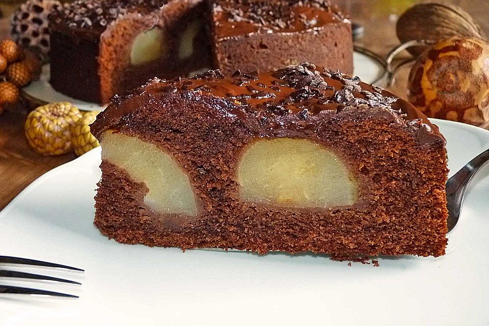 Birnenkuchen mit dem schokoladigsten Schoko-Schokoladen-Schock