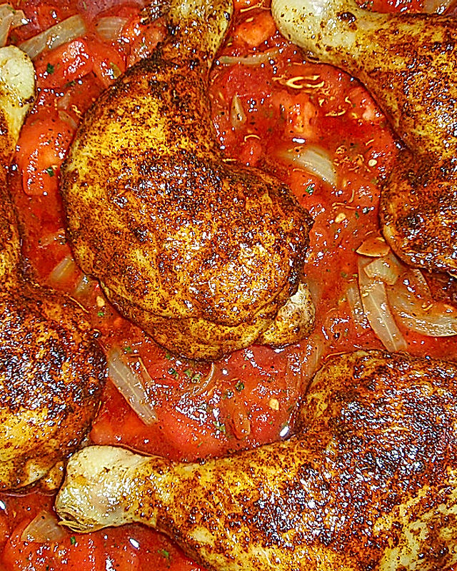 Hähnchenkeule mit Tomatensoße