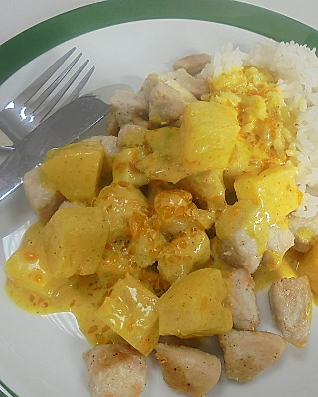 Hähnchen - Orangen - Curry mit Reis