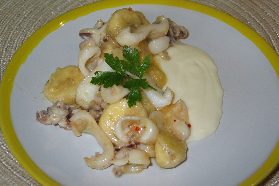 Tintenfisch mit Bananen