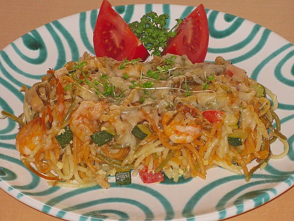 Spaghetti - Gemüse - Auflauf mit Shrimps - Kochen Gut | kochengut.de
