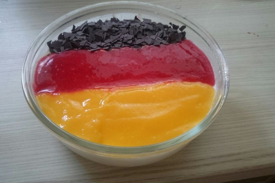 Panna cotta mit zweierlei Fruchtpüree Panna cotta mit zweierlei Fruchtpüree