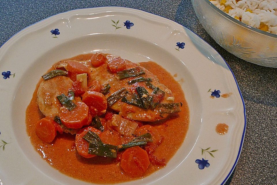 Hühnchen mit Gemüse und Tomaten aus dem Backofen